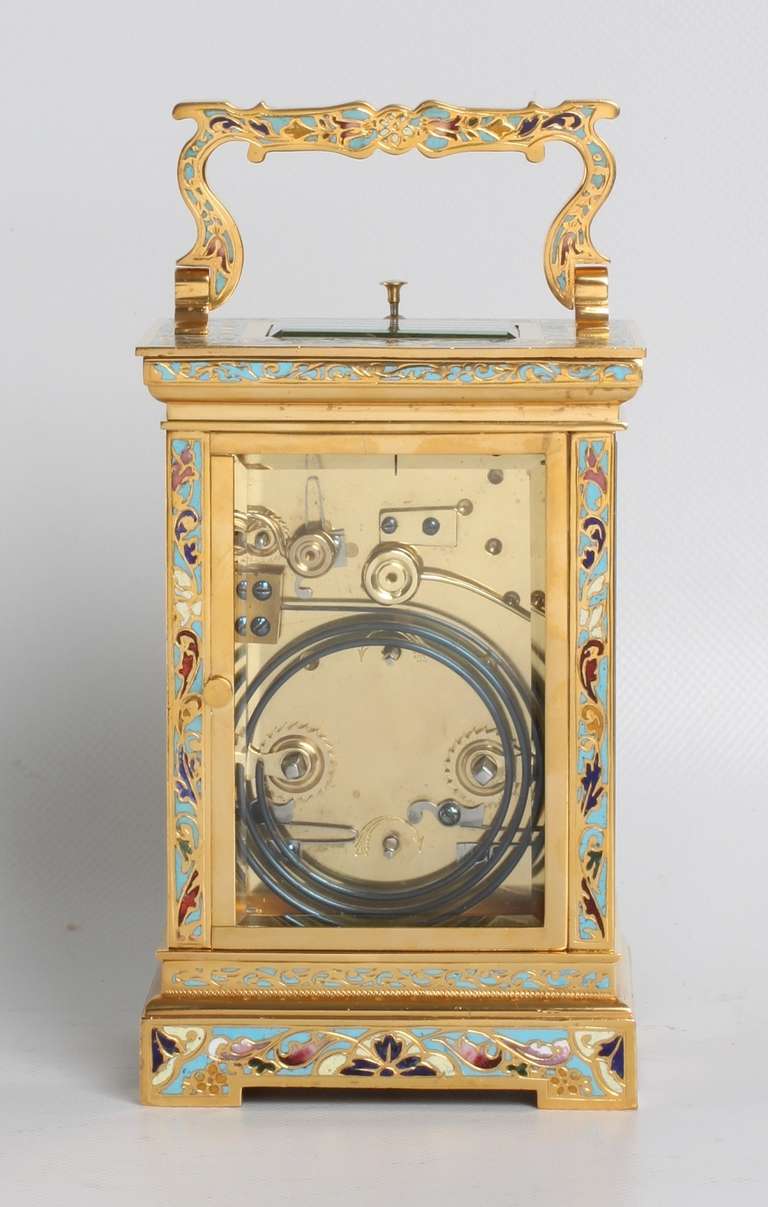 A Fine French Gilt Brass Cloisonne Enamel Alarm Carriage Clock, circa 1890 For Sale 1