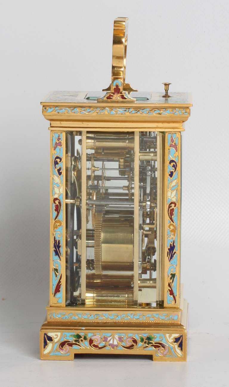 A Fine French Gilt Brass Cloisonne Enamel Alarm Carriage Clock, circa 1890 For Sale 2