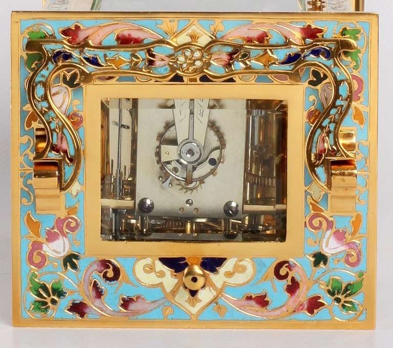 A Fine French Gilt Brass Cloisonne Enamel Alarm Carriage Clock, circa 1890 For Sale 4