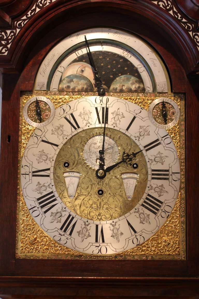 Rococo Dutch Burr Walnut Musical Longcase Clock, circa 1740 For Sale