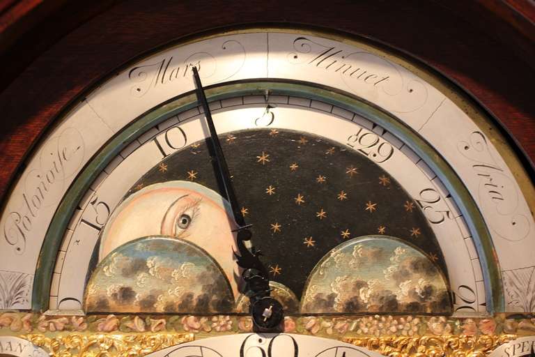 18th Century and Earlier Dutch Burr Walnut Musical Longcase Clock, circa 1740 For Sale