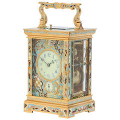 Antique A Fine French Gilt Brass Cloisonne Enamel Alarm Carriage Clock, circa 1890