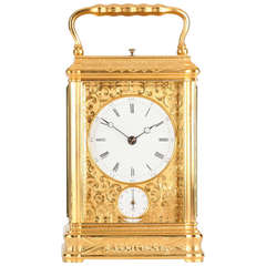 Antique A French Engraved Gilt Brass Gorge Case Travel Clock Drocourt, circa 1880