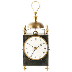 French Brass Patinated Iron Mounted Capucine Travel Clock, circa 1800
