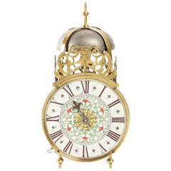 A French Brass Lantern Clock with Rare Porcelain Dial, circa 1750