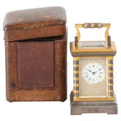 Miniature French Carriage Timepiece with Travel Box, Drocourt, circa 1880