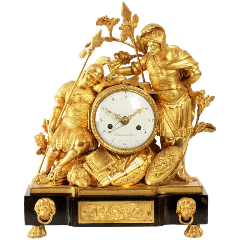 Early French Louis XVI Mantel Clock 'Hannibal & Hasdrubal, circa 1760 For Sale