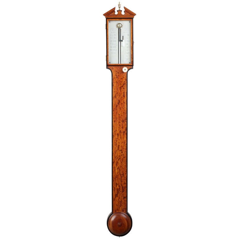 English Satinwood Stick Barometer, James Long Royal Exchange, circa 1780