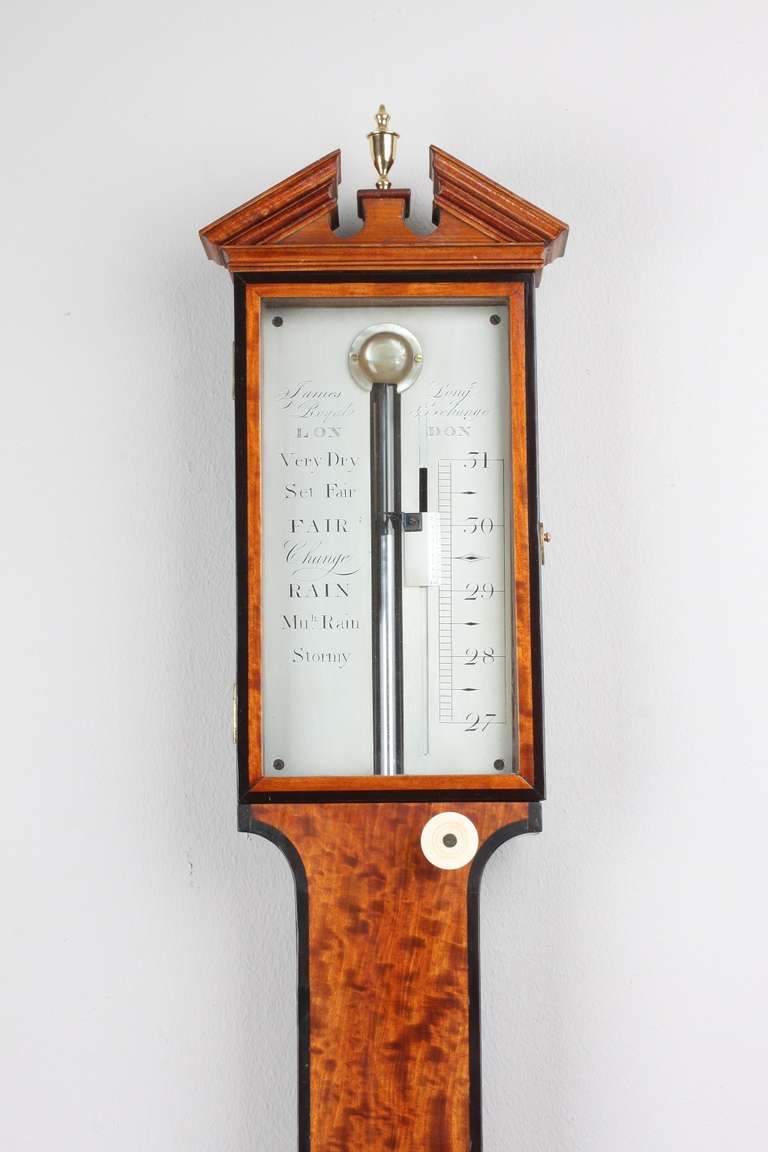 George III English Satinwood Stick Barometer, James Long Royal Exchange, circa 1780