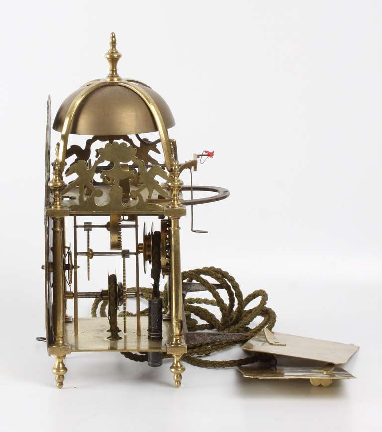 Régence Small French Brass Lantern Wall Timepiece by B J Lefebvre a Paris, circa 1730 For Sale