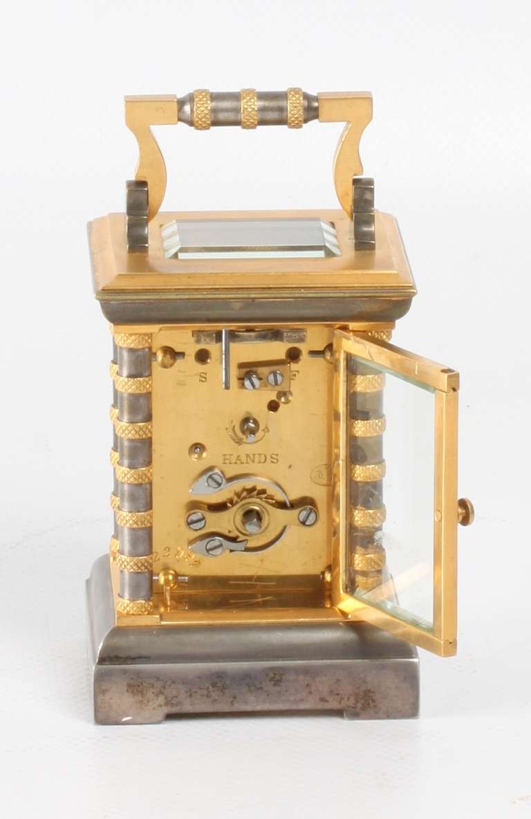 19th Century Miniature French Carriage Timepiece with Travel Box, Drocourt, circa 1880 For Sale