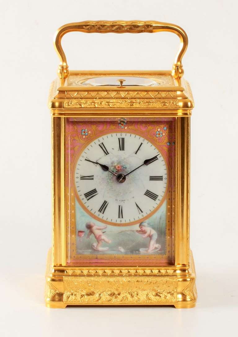 Good French 'Sevres' Mounted Engraved Carriage Clock, Drocourt, circa 1880