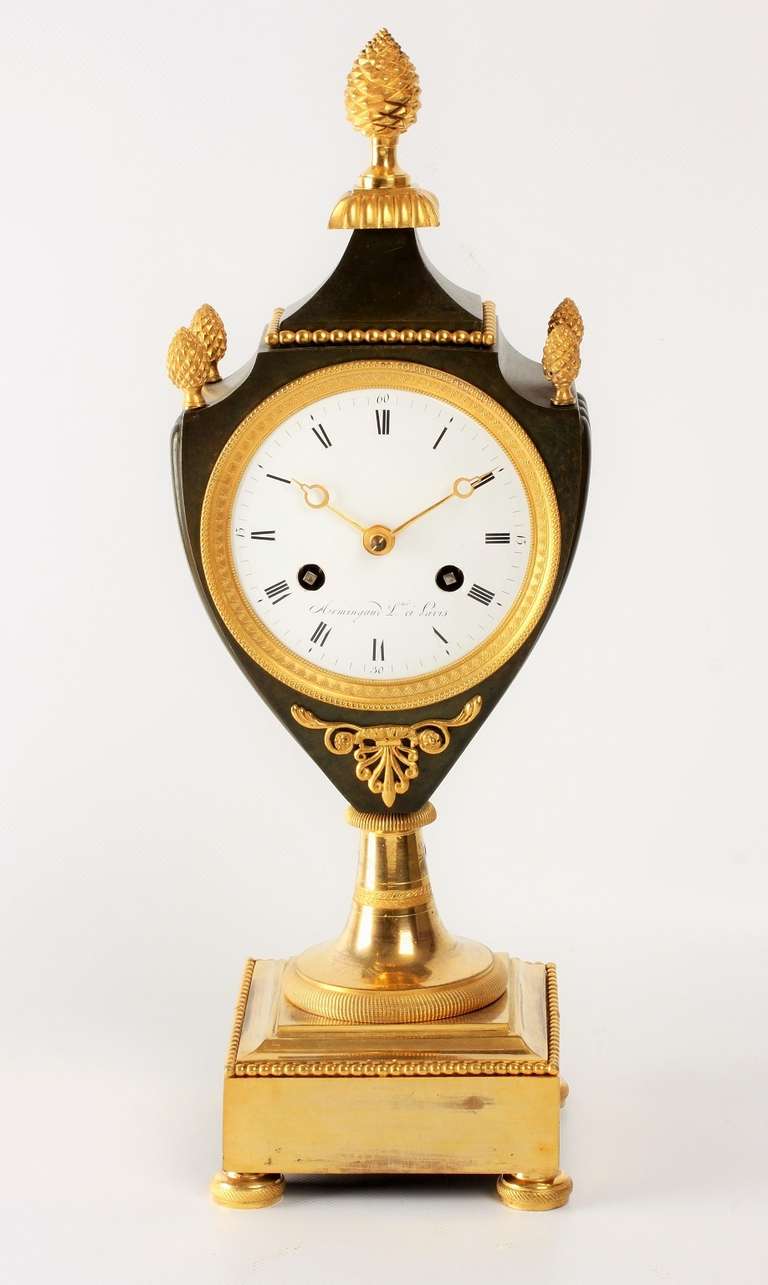 French Empire Ormolu and Bronze Urn Mantel Clock by Armingaud L'aine, circa 1800