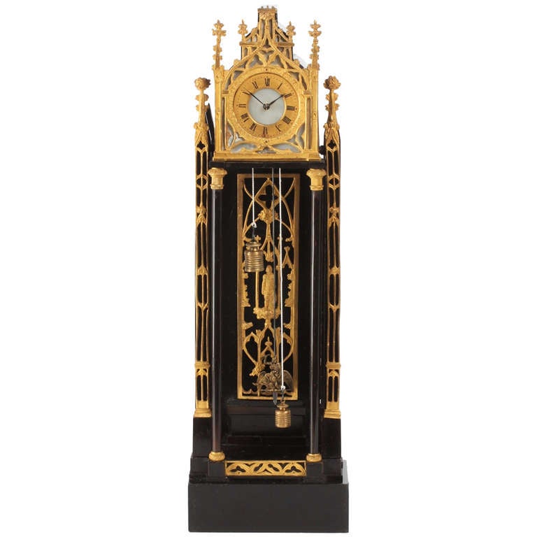 Small Austrian Neo Gothic Wall Timepiece with Ormolu Mounts, circa 1840 For Sale