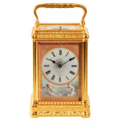 Antique Good French 'Sevres' Mounted Engraved Carriage Clock, Drocourt, circa 1880