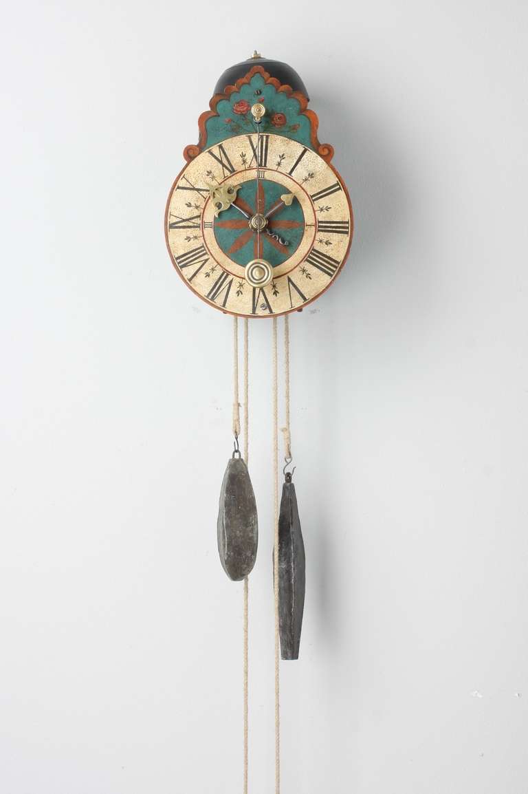 Baroque A South German polychrome painted wall clock, circa 1710 For Sale