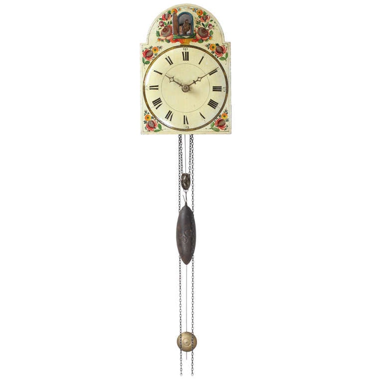 An early German Black Forest polychrome Cuckoo wall clock, circa 1830 For Sale
