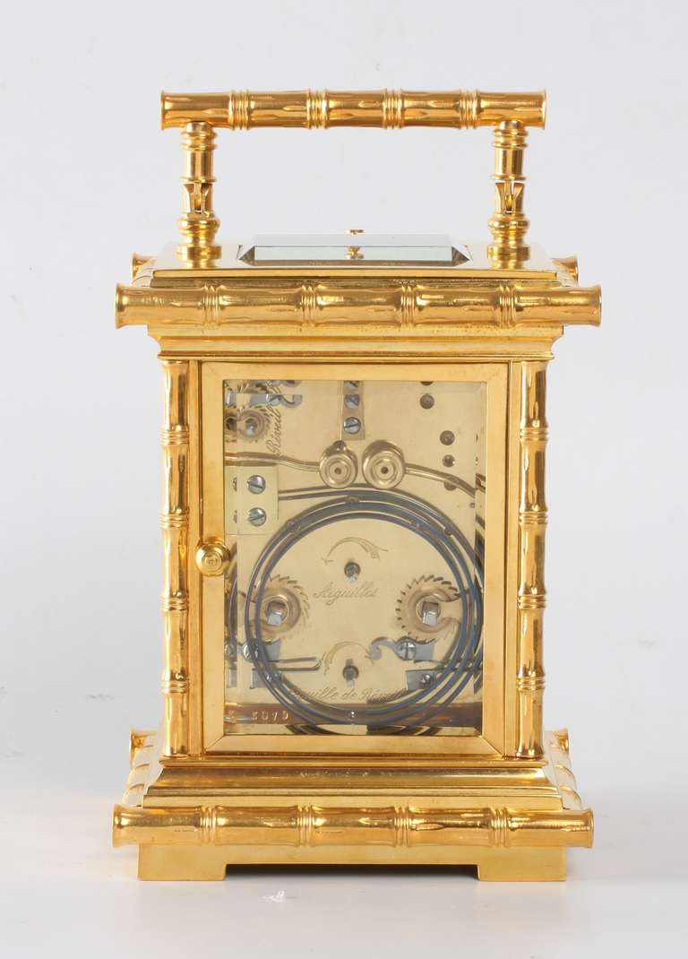 19th Century A French gilt brass Bamboo case carriage clock, L.F. circa 1890 For Sale
