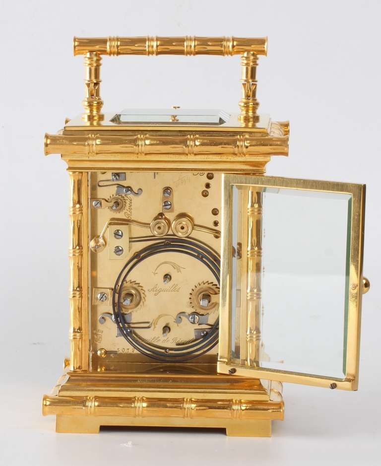 19th Century A French gilt brass Bamboo case carriage clock, L.F. circa 1890 For Sale