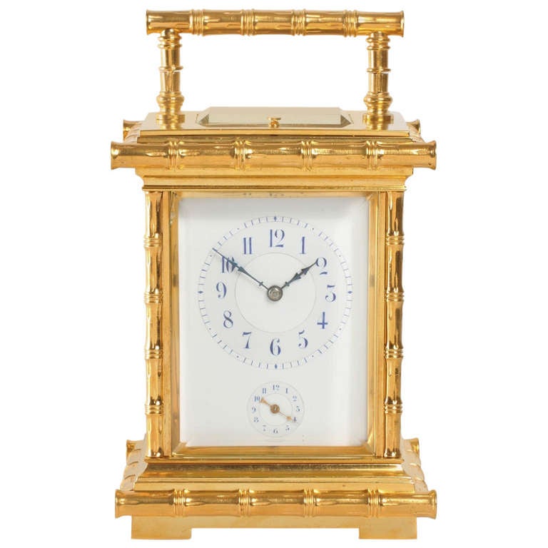 A French gilt brass Bamboo case carriage clock, L.F. circa 1890 For Sale