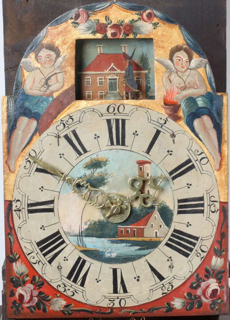 Louis XVI A rare Dutch Frisian oak wall clock with walking soldier automaton, circa 1790 For Sale