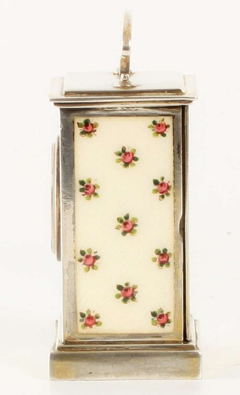 20th Century Miniature Swiss Polychrome Translucent Guilloche Enamel Timepiece, circa 1900 For Sale