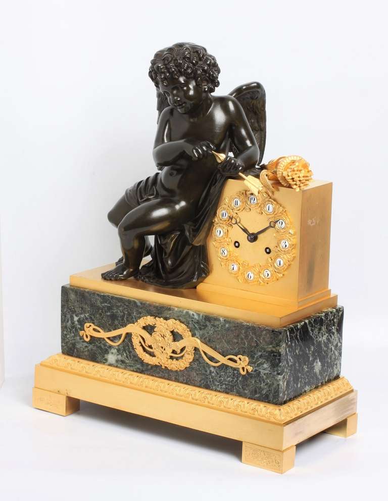 French Charles X Ormolu and Bronze Mantel Clock, circa 1830 For Sale 2