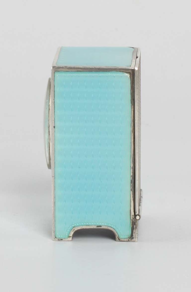 20th Century A miniature Swiss silver guilloche translucent enamel timepiece, circa 1900 For Sale