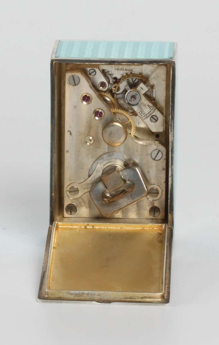 A miniature Swiss silver guilloche translucent enamel timepiece, circa 1900 For Sale 2