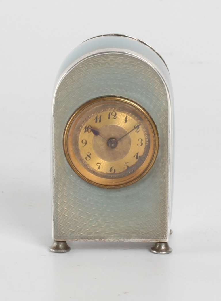 Miniature Swiss Silver Blue Guilloche Enamel Timepiece, circa 1900 In Good Condition For Sale In Amsterdam, NL