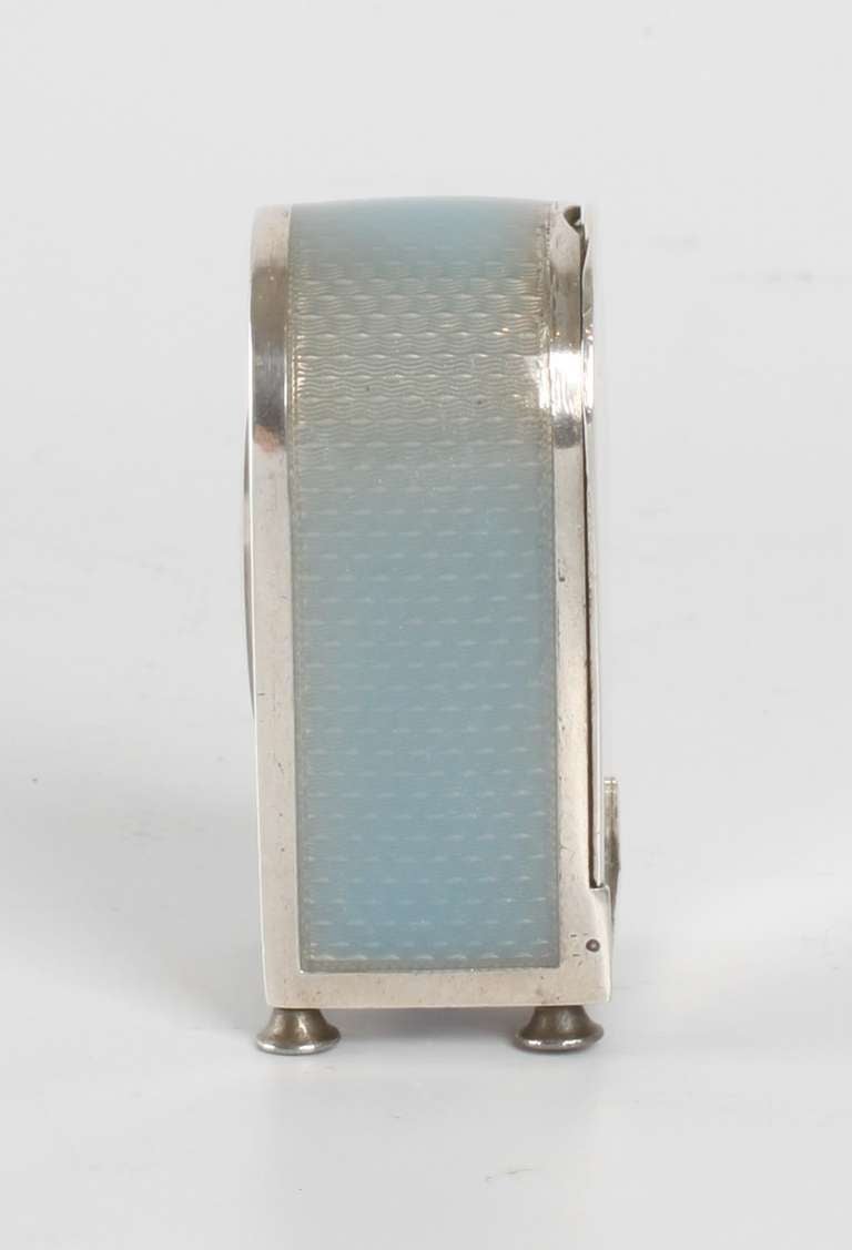 20th Century Miniature Swiss Silver Blue Guilloche Enamel Timepiece, circa 1900 For Sale