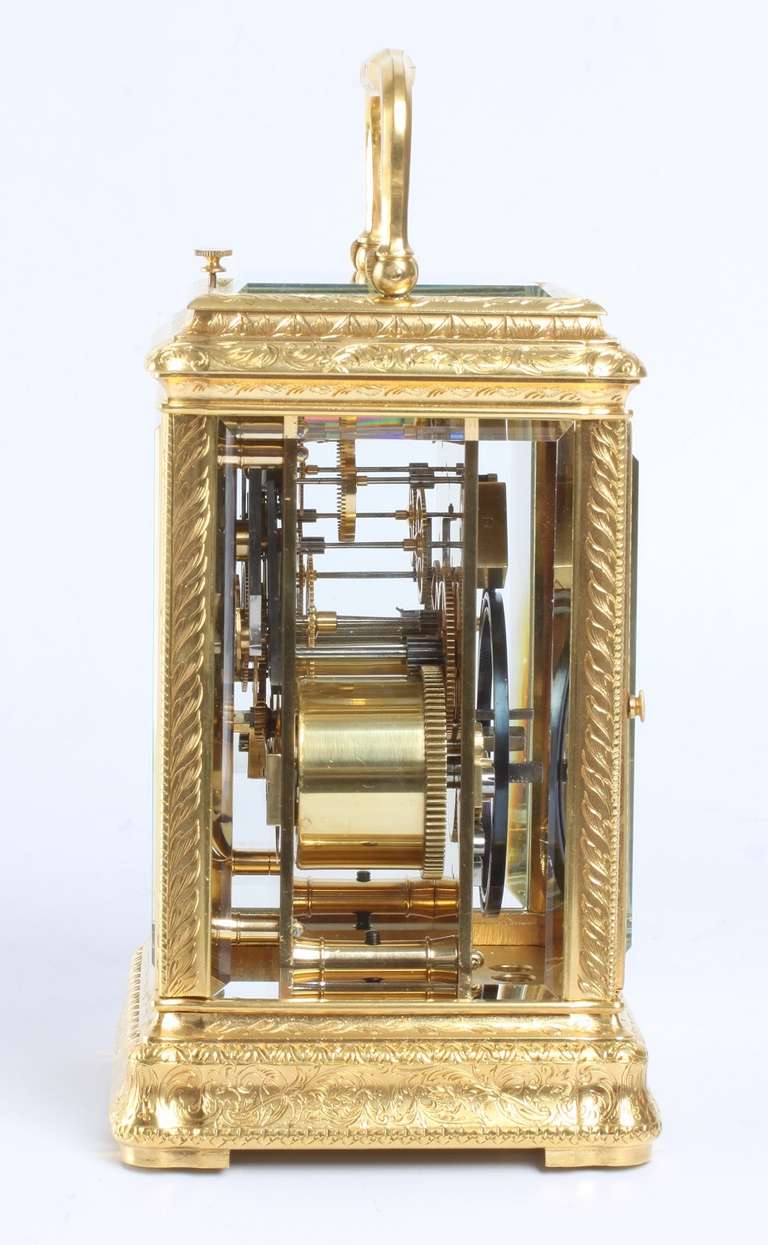 Napoleon III An extremely fine engraved Frenh carriage clock, Leroy & Fils, circa 1860 For Sale