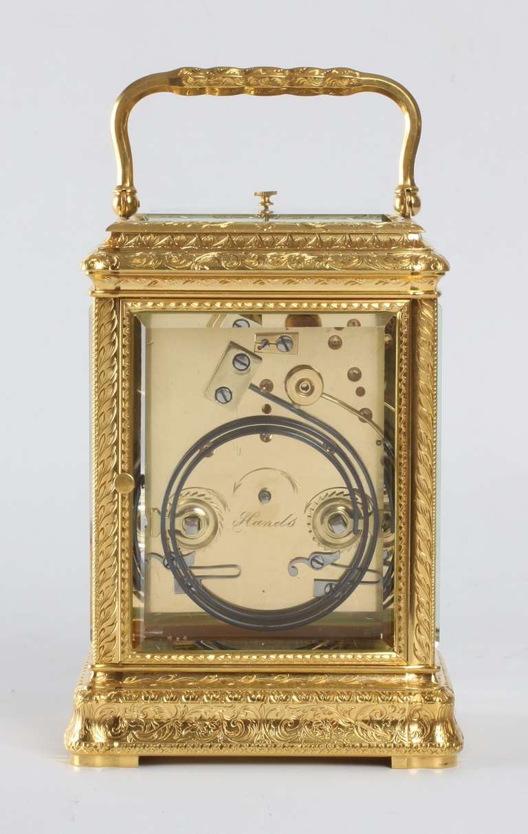 Gilt An extremely fine engraved Frenh carriage clock, Leroy & Fils, circa 1860 For Sale