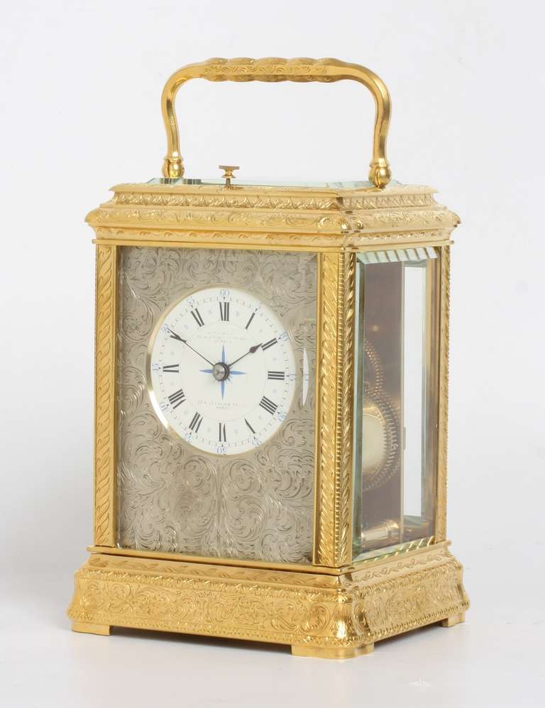 An extremely fine engraved Frenh carriage clock, Leroy & Fils, circa 1860 For Sale 2