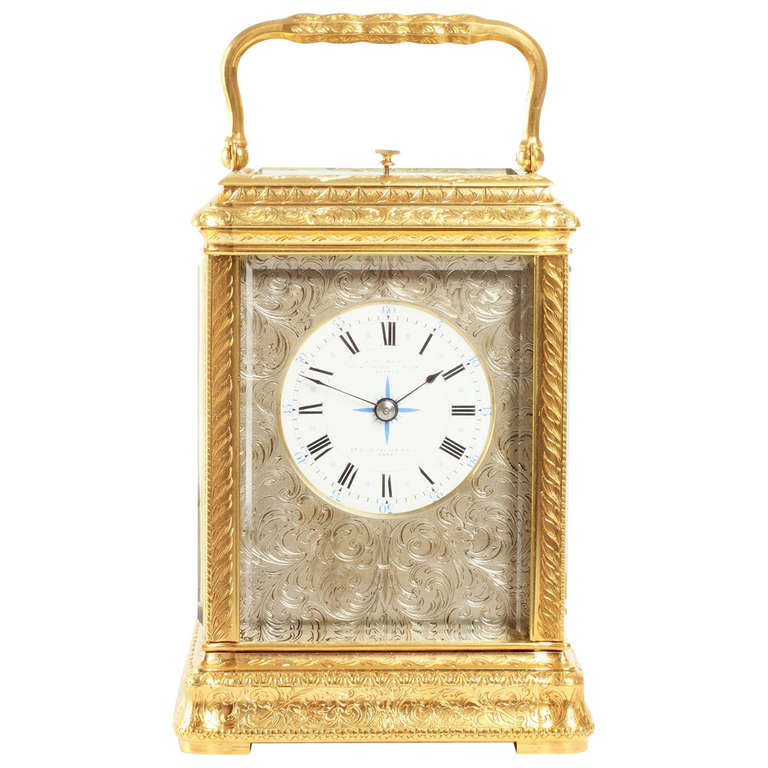An extremely fine engraved Frenh carriage clock, Leroy & Fils, circa 1860 For Sale