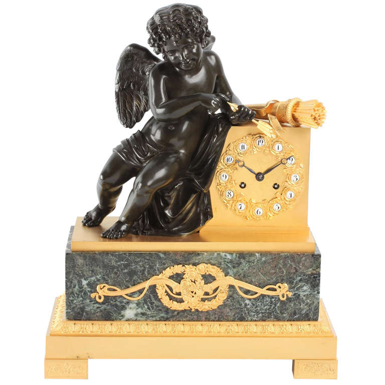 French Charles X Ormolu and Bronze Mantel Clock, circa 1830 For Sale