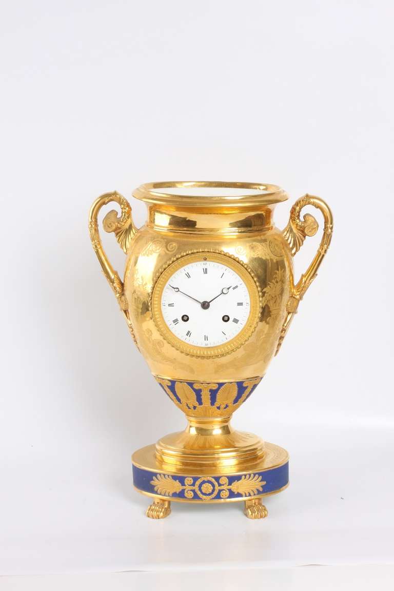 Fine French Empire 'Sevres' Gilt Porcelain Urn Mantel Clock, circa 1800