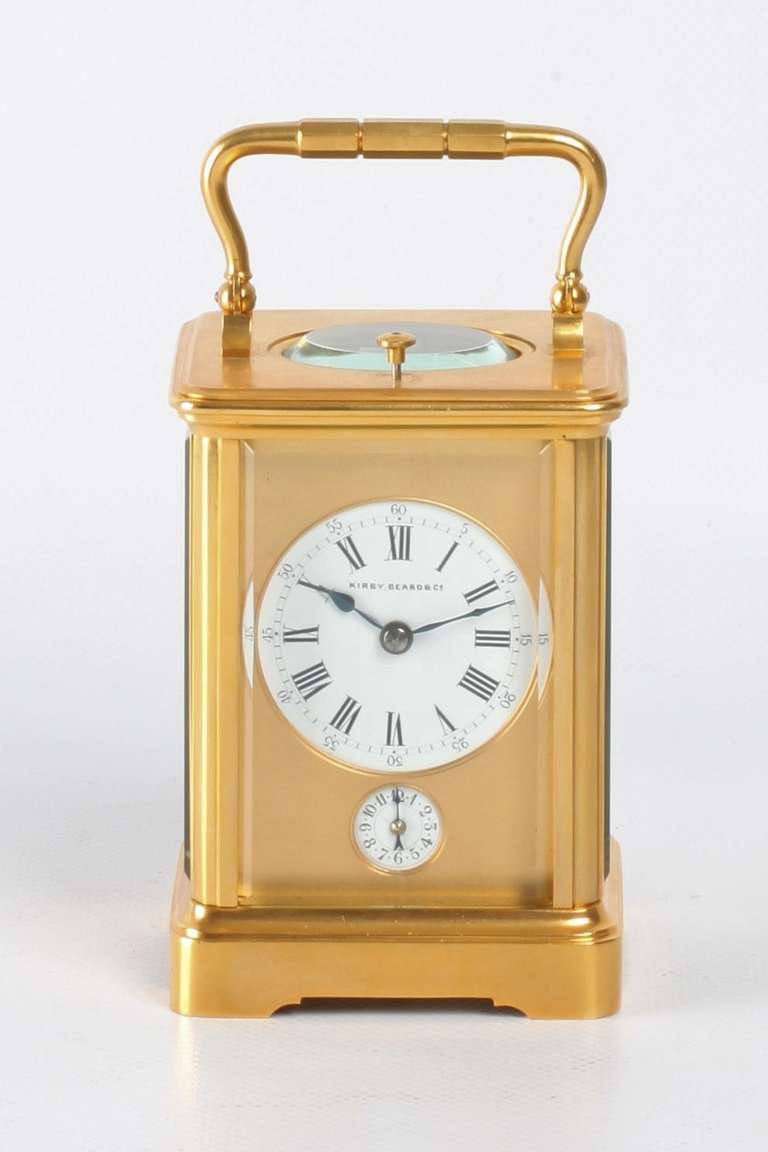 Small French Gilt Quarter Striking Alarm Carriage Clock, Margaine, circa 1900 For Sale 4