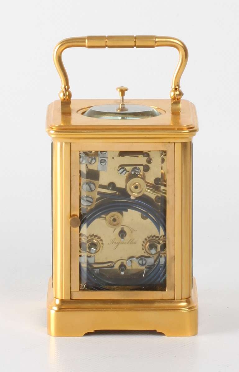 Small French Gilt Quarter Striking Alarm Carriage Clock, Margaine, circa 1900 For Sale 1