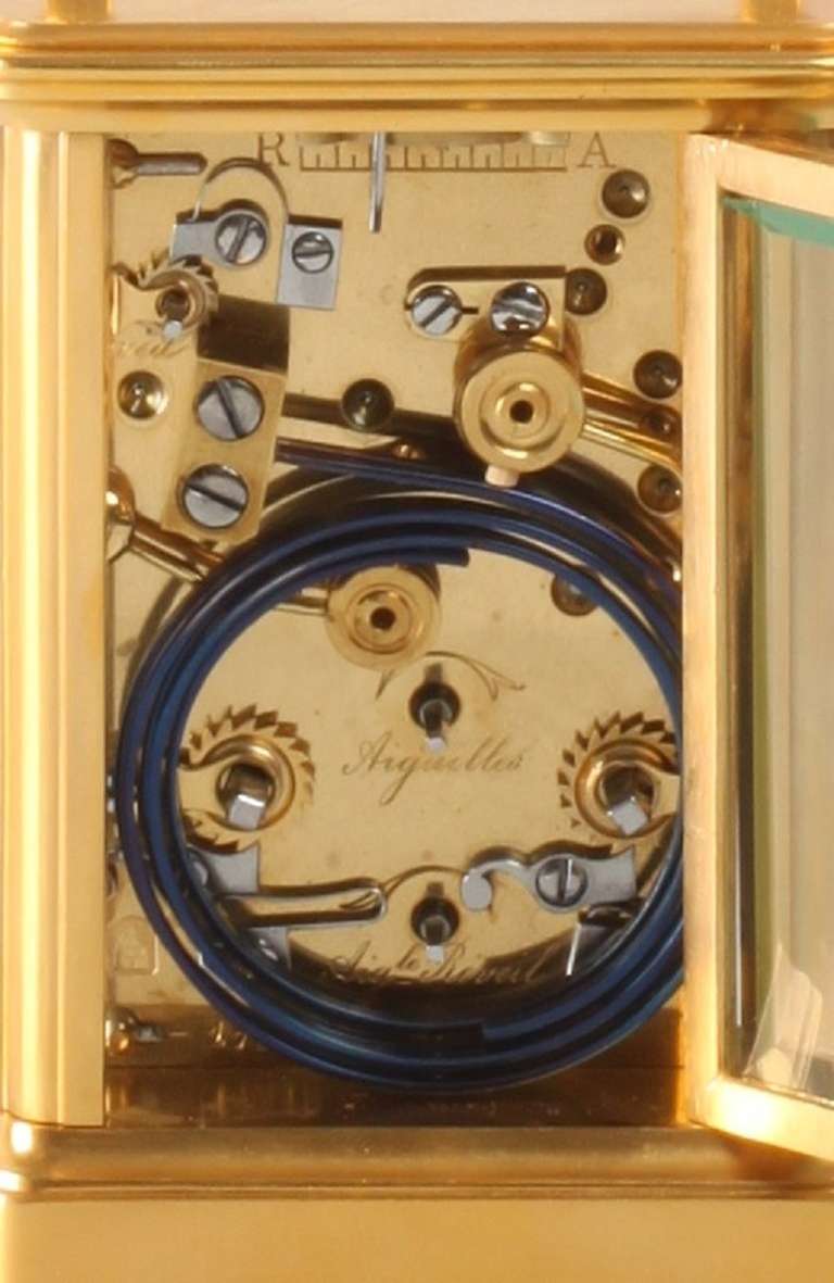 Small French Gilt Quarter Striking Alarm Carriage Clock, Margaine, circa 1900 For Sale 2