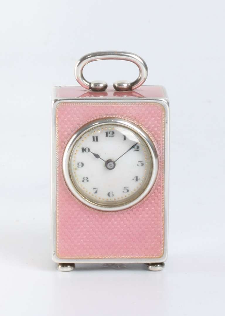Miniature Swiss Silver Translucent Guilloche Enamel Timepiece, circa 1900