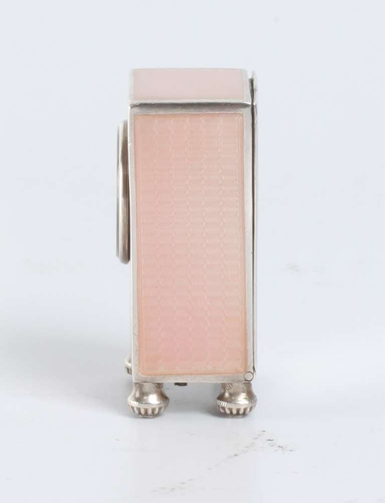 20th Century Miniature Swiss Silver Pink Translucent Enamel Timepiece, circa 1900 For Sale