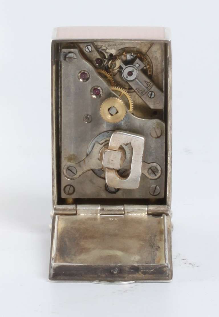 Miniature Swiss Silver Pink Translucent Enamel Timepiece, circa 1900 For Sale 1