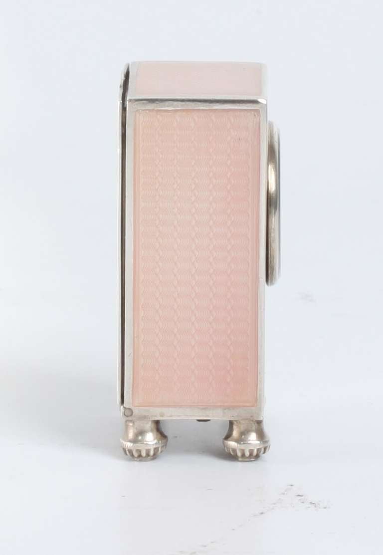 Miniature Swiss Silver Pink Translucent Enamel Timepiece, circa 1900 For Sale 2