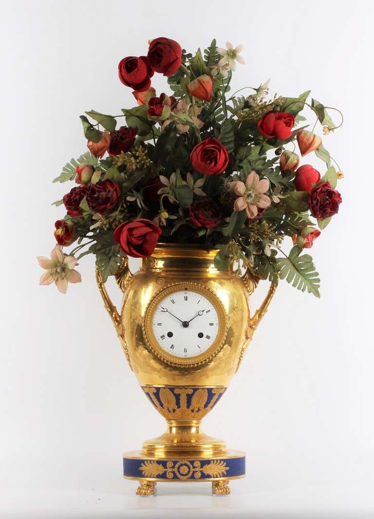 First Empire Fine French Empire 'Sevres' Gilt Porcelain Urn Mantel Clock, circa 1800 For Sale