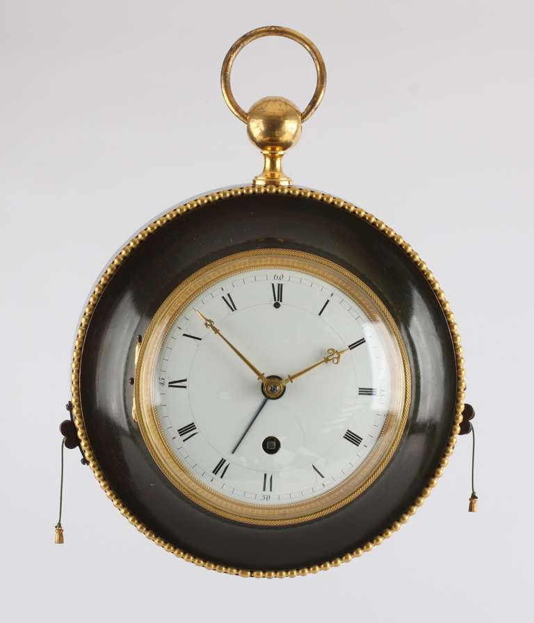 First Empire French Empire Patinated Bronze Wall Clock with Quarter Repeat, circa 1800 For Sale