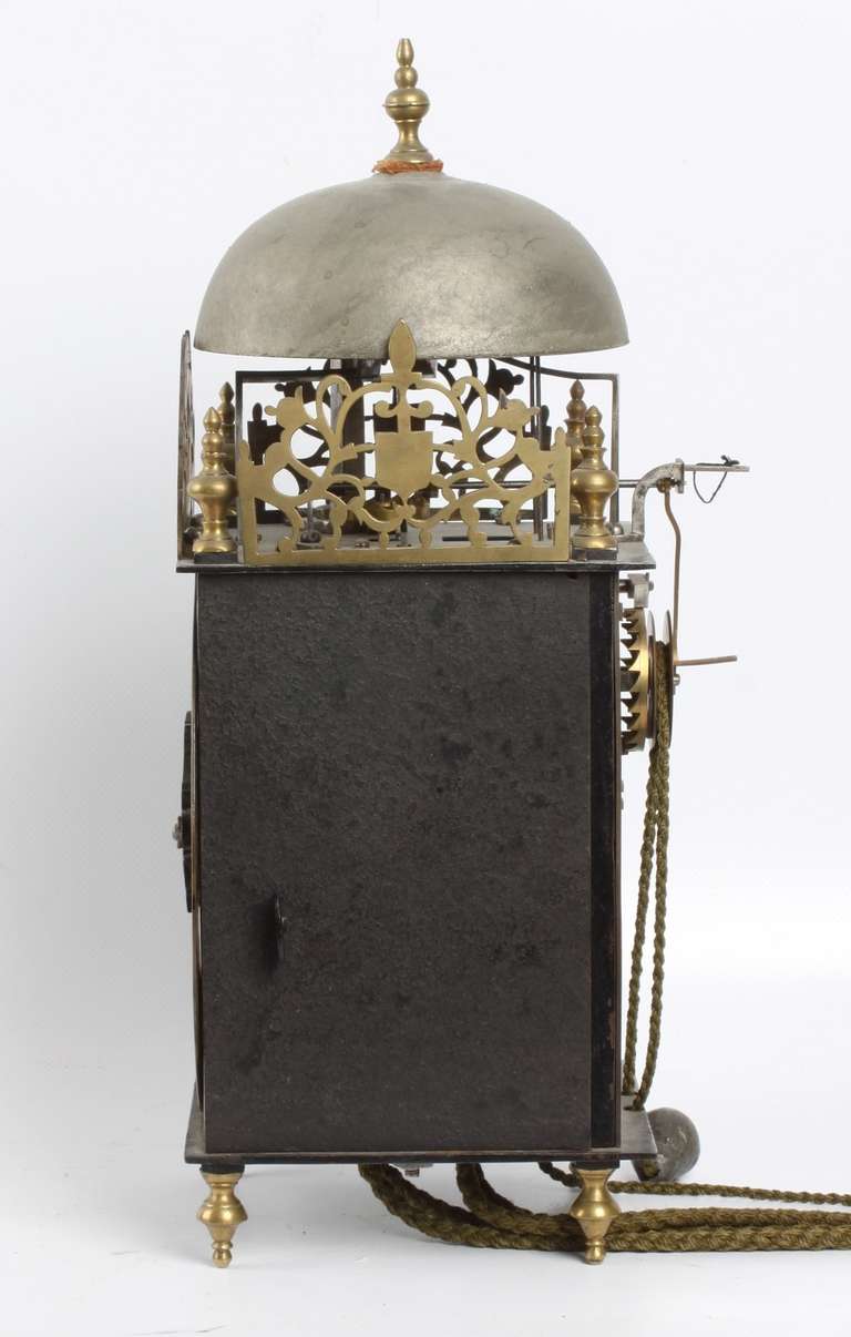 French Iron and Brass Lantern Clock by Couchon a Paris, circa 1725 For Sale 3