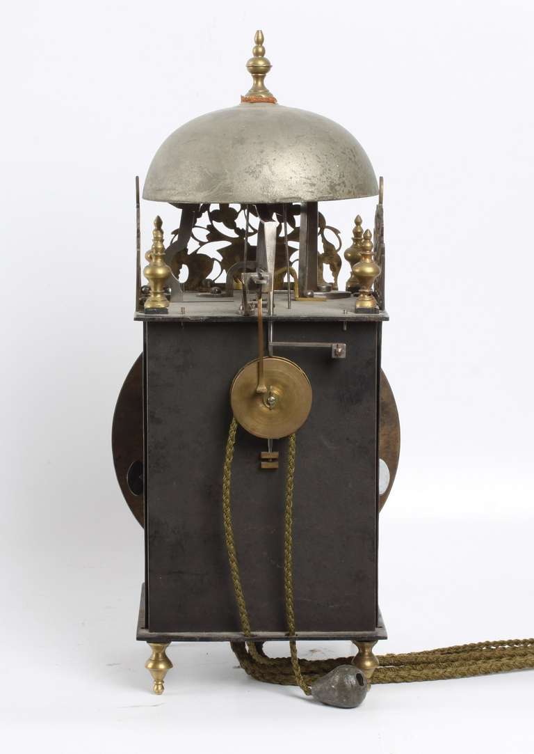 18th Century and Earlier French Iron and Brass Lantern Clock by Couchon a Paris, circa 1725 For Sale
