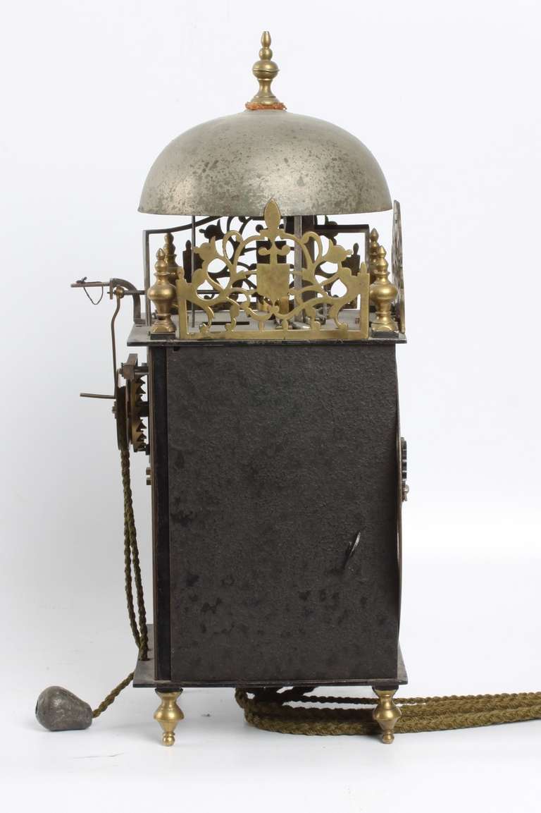 French Iron and Brass Lantern Clock by Couchon a Paris, circa 1725 For Sale 1
