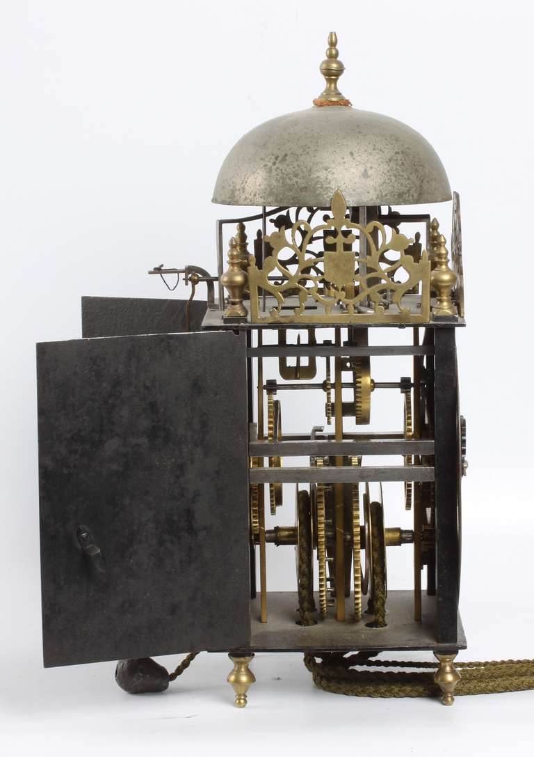 French Iron and Brass Lantern Clock by Couchon a Paris, circa 1725 For Sale 2